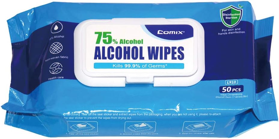 Comix Disposable Hand Sanitizer Wipes, 75% Alcohol Wipes, (Case: 20 Pouches of 50 Wipes) Pack of 2