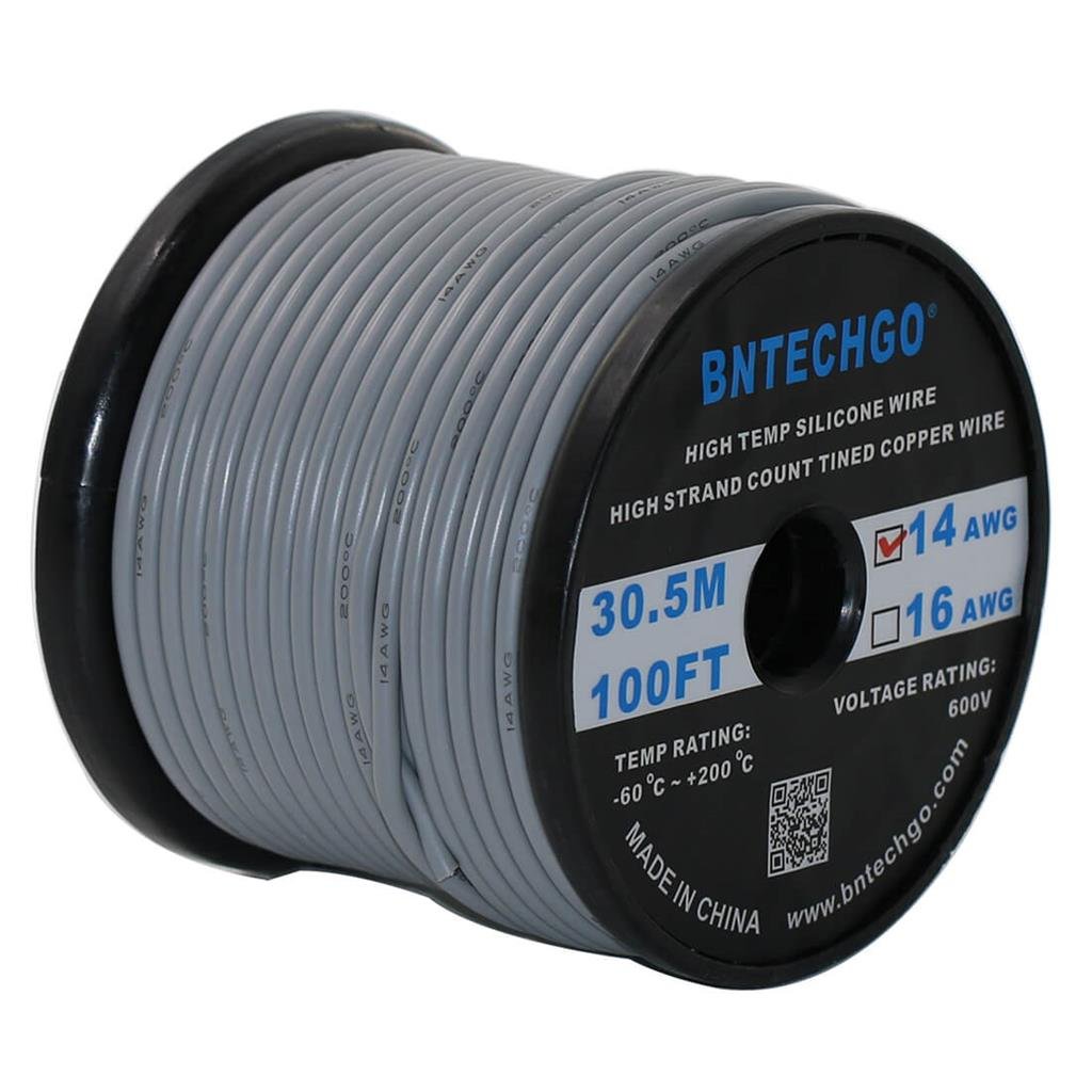 BNTECHGO 14 Gauge Silicone Wire Spool 200 ft Blue Flexible 14 AWG Stranded Tinned Copper Wire Pack of 2