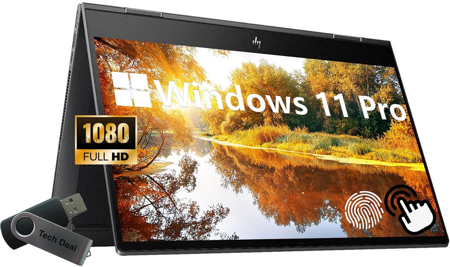 HP Envy x360 2-in-1 Convertible Business Laptop, 15.6” FHD Touchscreen, AMD Ryzen 7 5700U, Windows 11 Pro, 16GB RAM 512GB SSD, Fingerprint Reader, Backlit Keyboard, Tech Deal USB