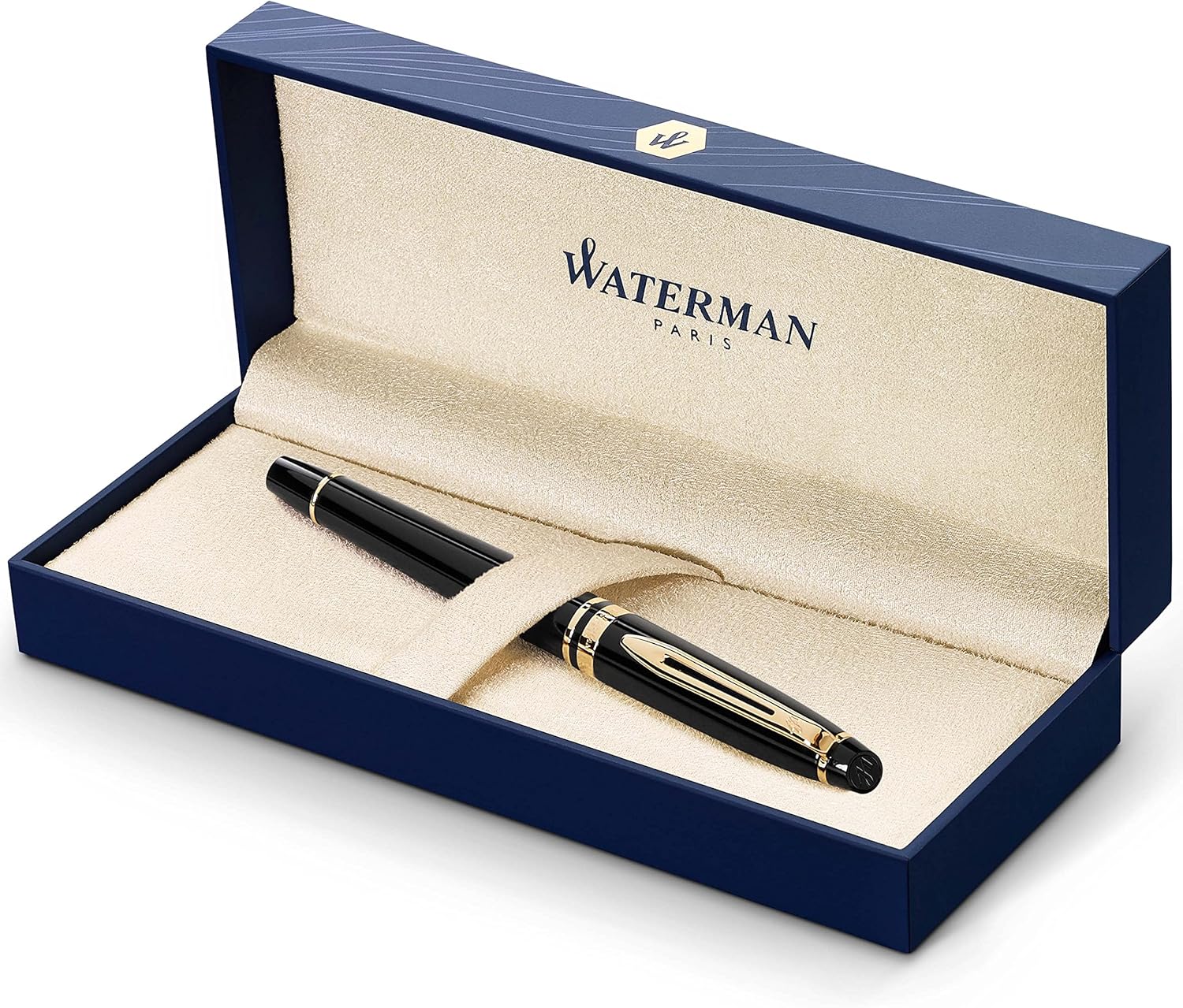 Waterman Expert Rollerball Pen, Gloss Black with 23k Gold Trim, Fine Point with Black Ink Cartridge, Gift Box Pack of 2