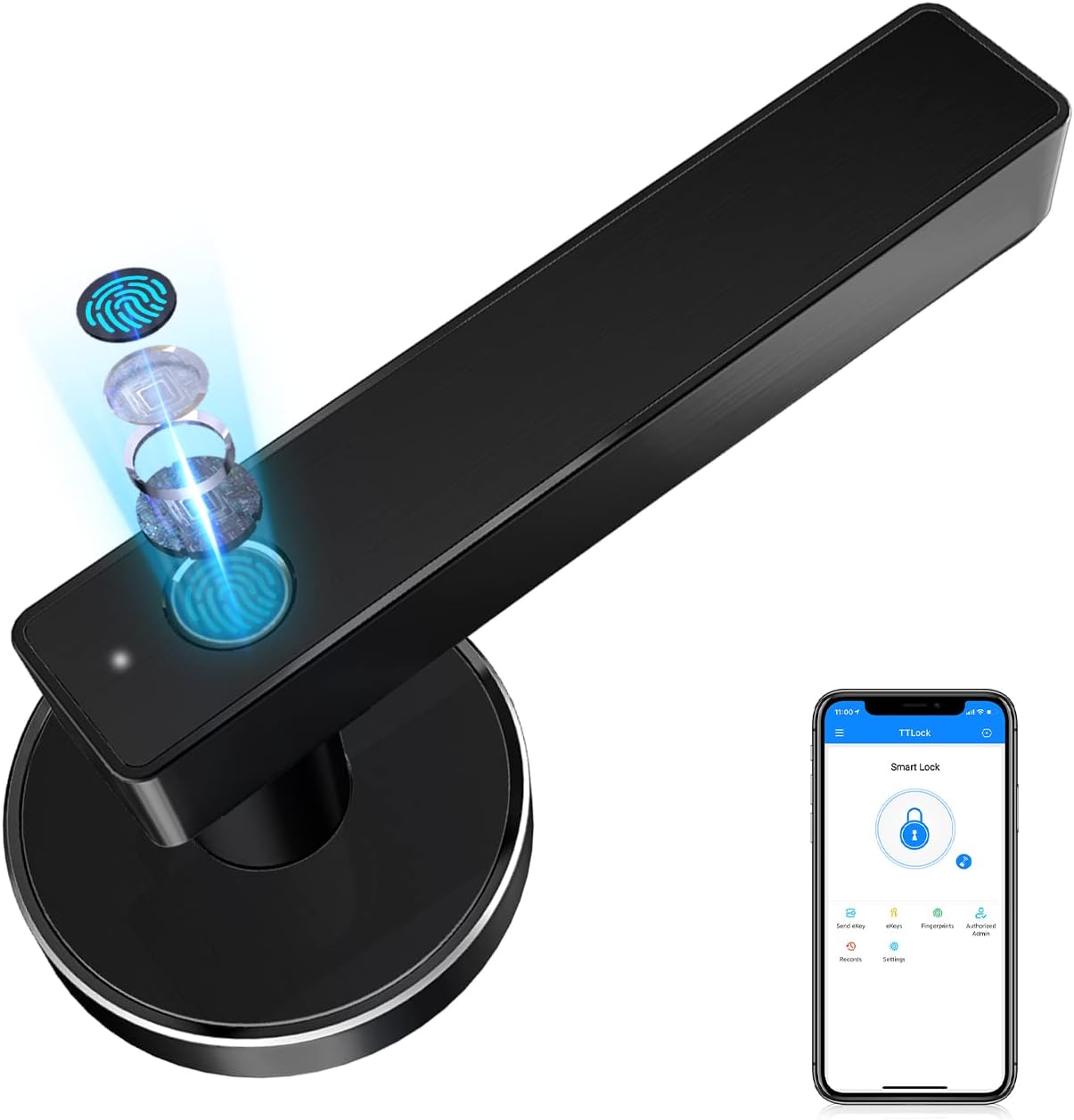 Smart Lock, Biometric Fingerprint Door Lock, Keyless Entry Door Lock, Smart Deadbolt Lock, Fingerprint Door Knob, Smart Door Handle, Smart Locks for Front Door, Bedroom Door Lock by Luston(Black)