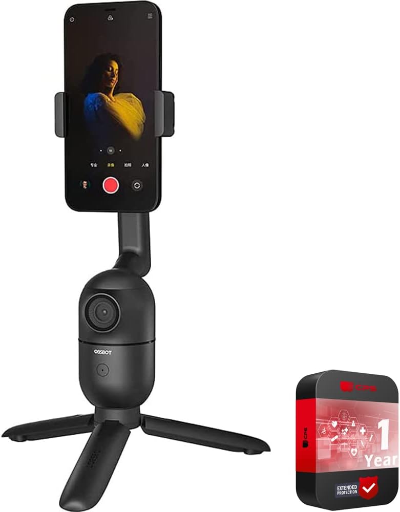 OBSBOT OSB-2007-C Me AI-Powered Auto-Tracking Camera Phone Mount Bundle with 1 YR CPS Enhanced Protection Pack