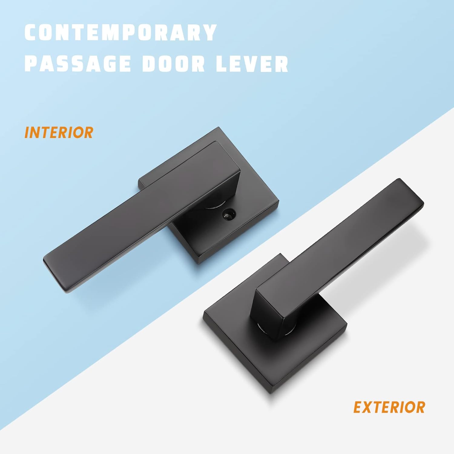 KNOBWELL 6 Pack Black Interior Door Handles Passage Function Heavy Duty Door Handle Set, Matte Black Closet Door Handles for Left or Right Handing, 2.07 lb One Lever