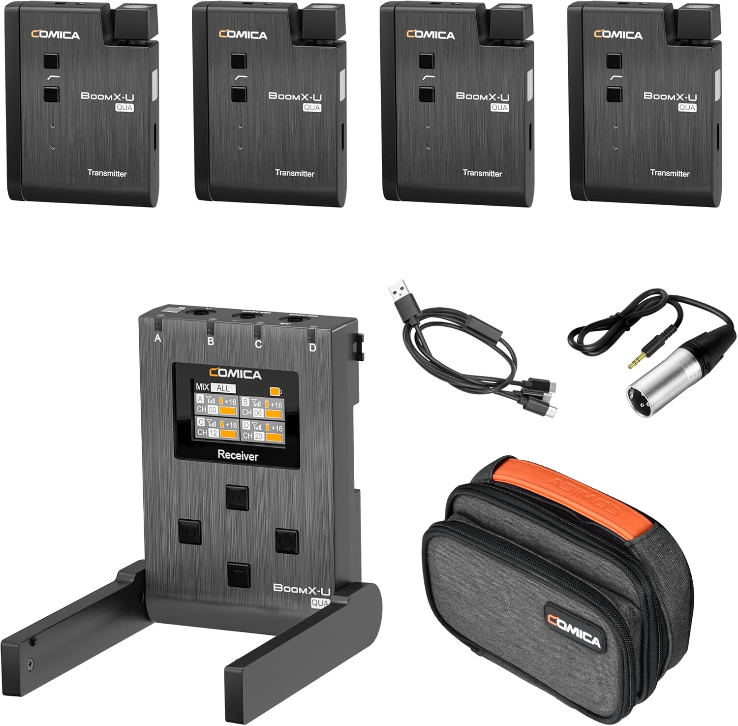 Wireless Lavalier Microphone, Comica BoomX-U Qua 24-Channel UHF Lav Mic with 4 Transmitters and 1 Receiver, Wireless Lapel for DSLR Cameras, Camcorder, Smartphone, TIK Tok/Live/YouTube/Podcast