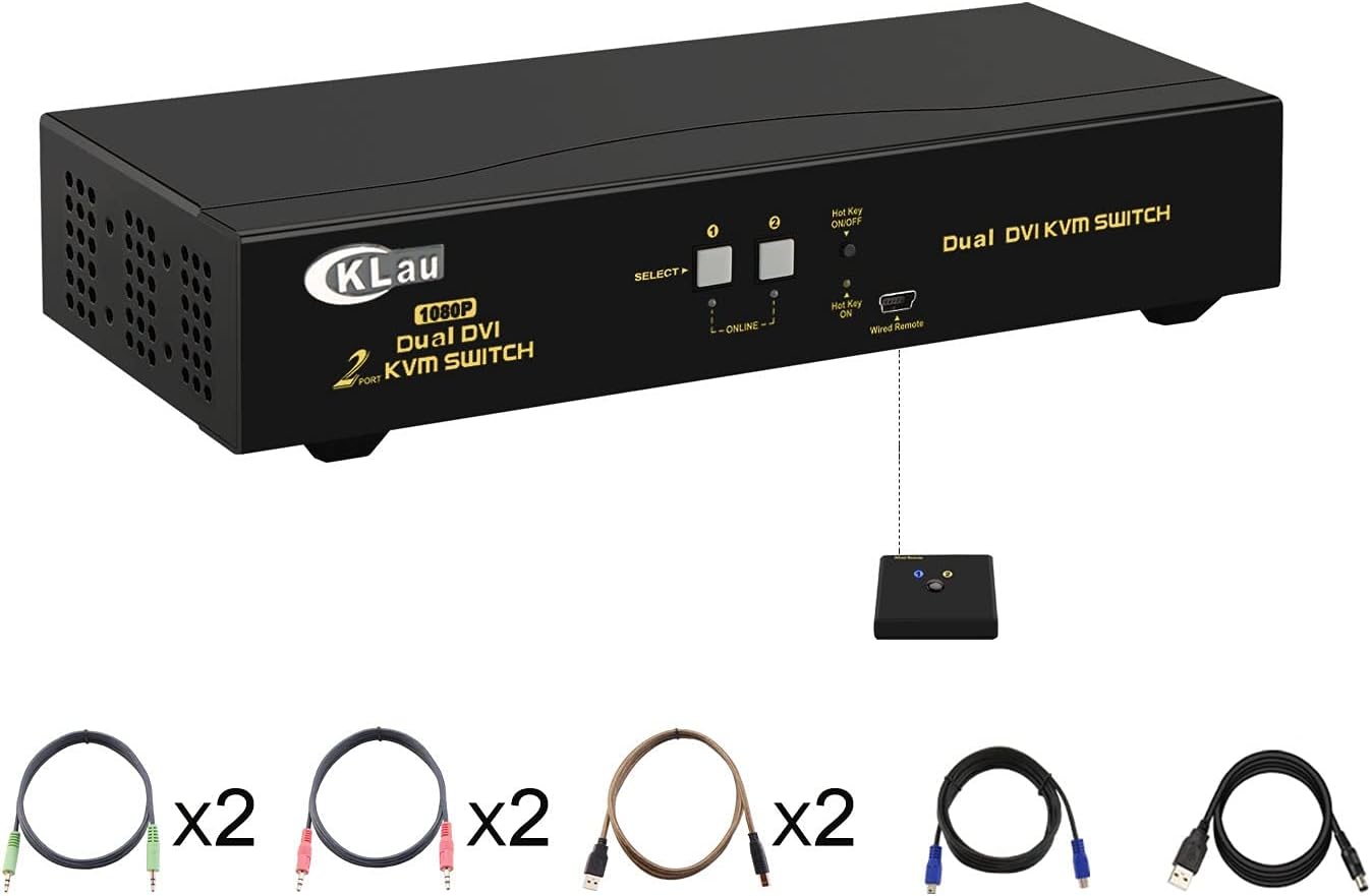 CKLau Dual Port Triple Monitor KVM Switch Displayport with Audio Output, USB 2.0 Hub and Cables Support Extended Display Resolution Up to 4096x2160@60Hz 4:4:4