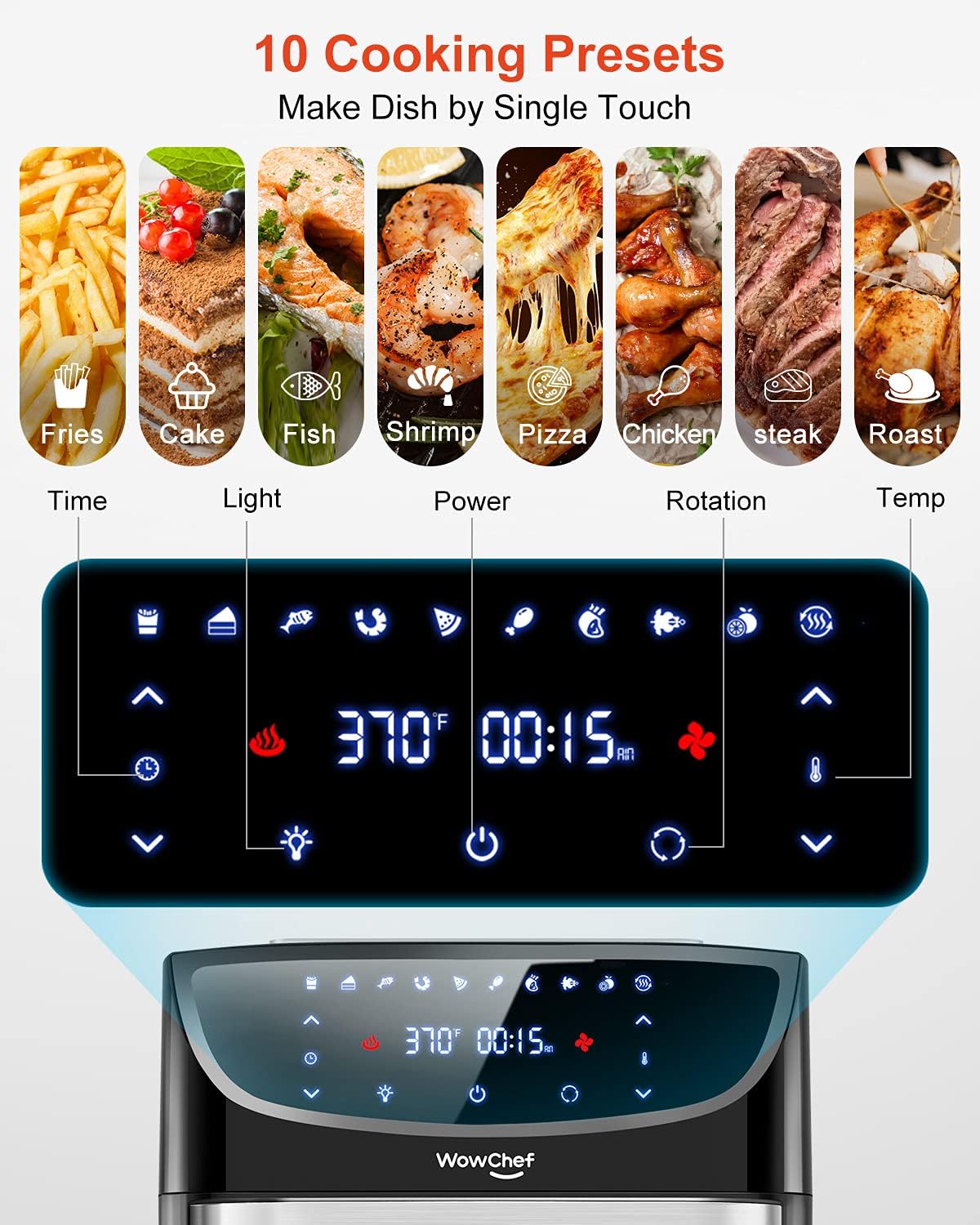 WowChef Air Fryer Oven Large 20 Quart, 10-in-1 Digital Rotisserie Dehydrator Fryers Combo with Racks, XL Capacity Countertop Airfryer Toaster for Family, 9 Accessories with Cookbook, ETL Certified