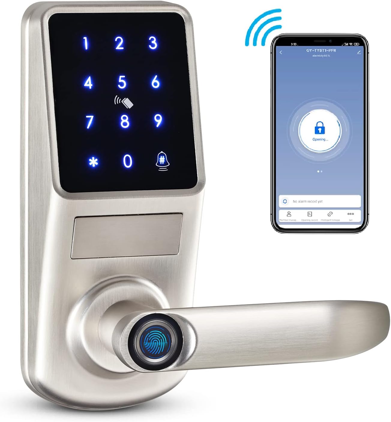 LOQRON Smart Fingerprint Door Lock, Security Keyless Entry Door Lock with Reversible Handle, Bluetooth Electronic Deadbolt Lock, Smart App Control, Anti-Peep Digital Door Lock for Home Office - Black