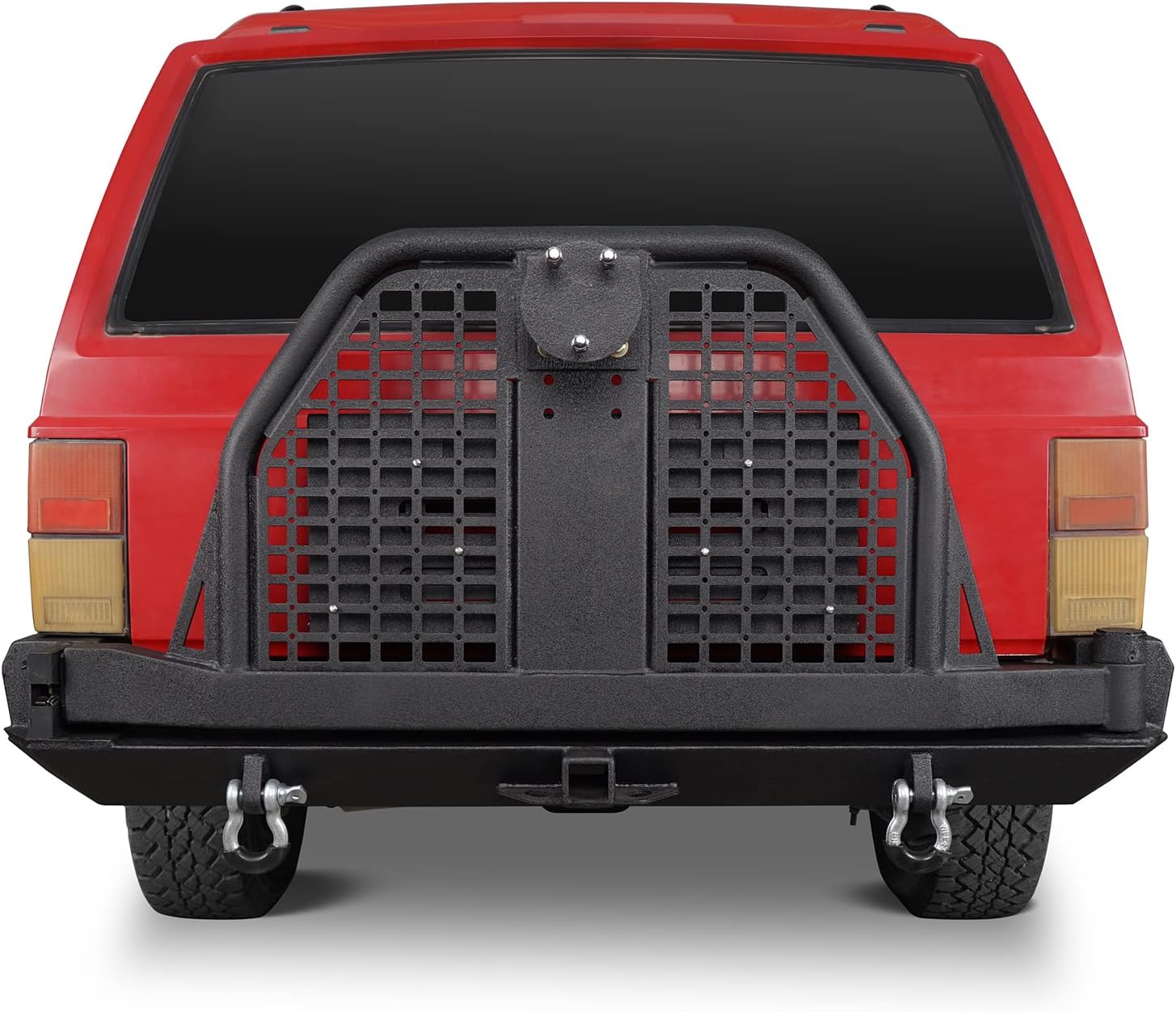 Hooke Road for Jeep Cherokee XJ 84-01, Rear Bumper w/ Swing Out Tire Carrier & Foldable Table (Textured Black Steel)