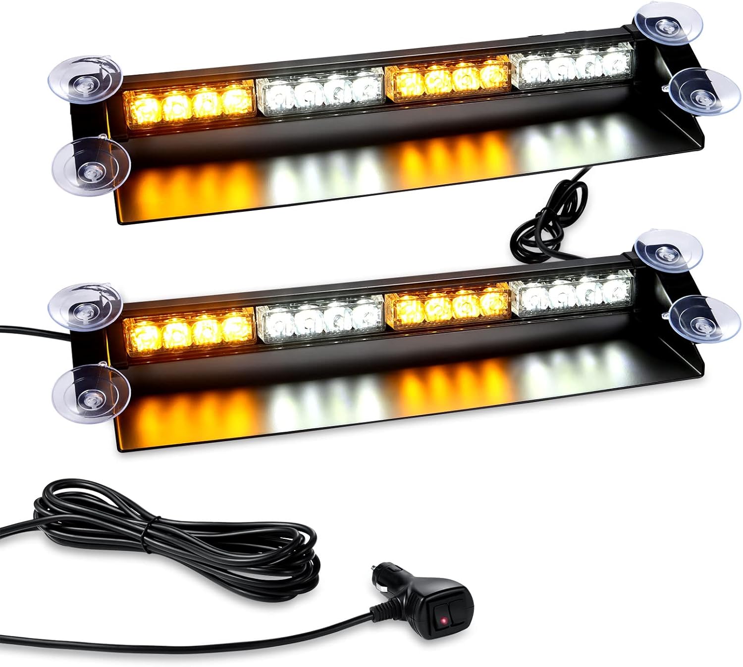 AT-HAIHAN 2-in-1 LED Strobe Amber White Emergency Dash Light Bars for Vehicles Cars Trucks Interior Safety Hazard Warning Pack of 2