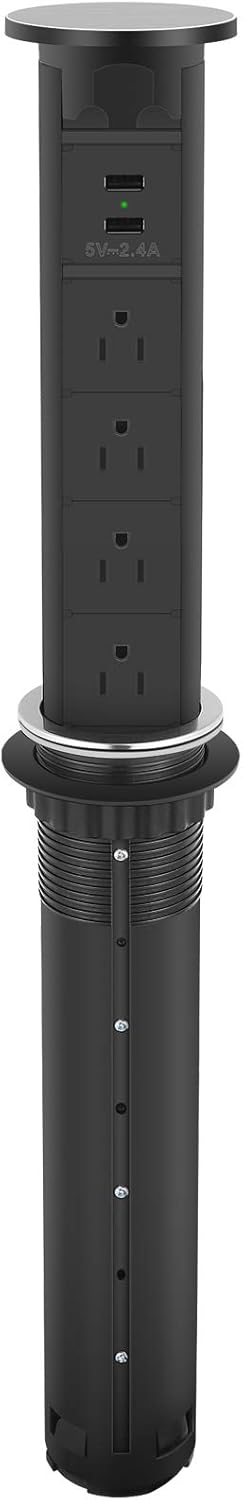 Pop Up Outlet for Countertop, Electric Pop Up Power Strip for Kitchen Counters, 2-3/8inch Grommet Outlet, Pop Up Power Center with 4 Outlet and 2 USB Ports.