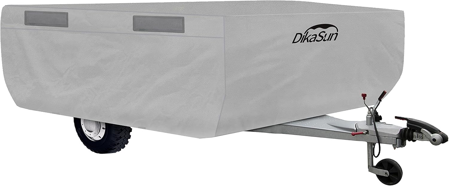 DikaSun Pop Up Folding Camper Cover , 3 Layers Equal Breathable Anti-UV Resistant Windproof Waterproof with RV Accessories Adhesive Repair Patches (3 Layers 12'-14')