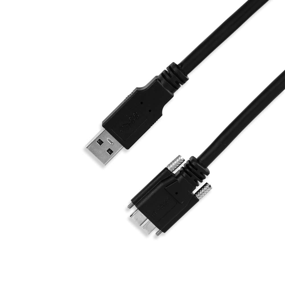 Rocbird USB 3.0 Cable A/M to Micro B/M Dual Screw Locking Super Speed Data Transmission for Industrial Camera High Flexible Industrial Drag Chain Cable (1M) Pack of 2