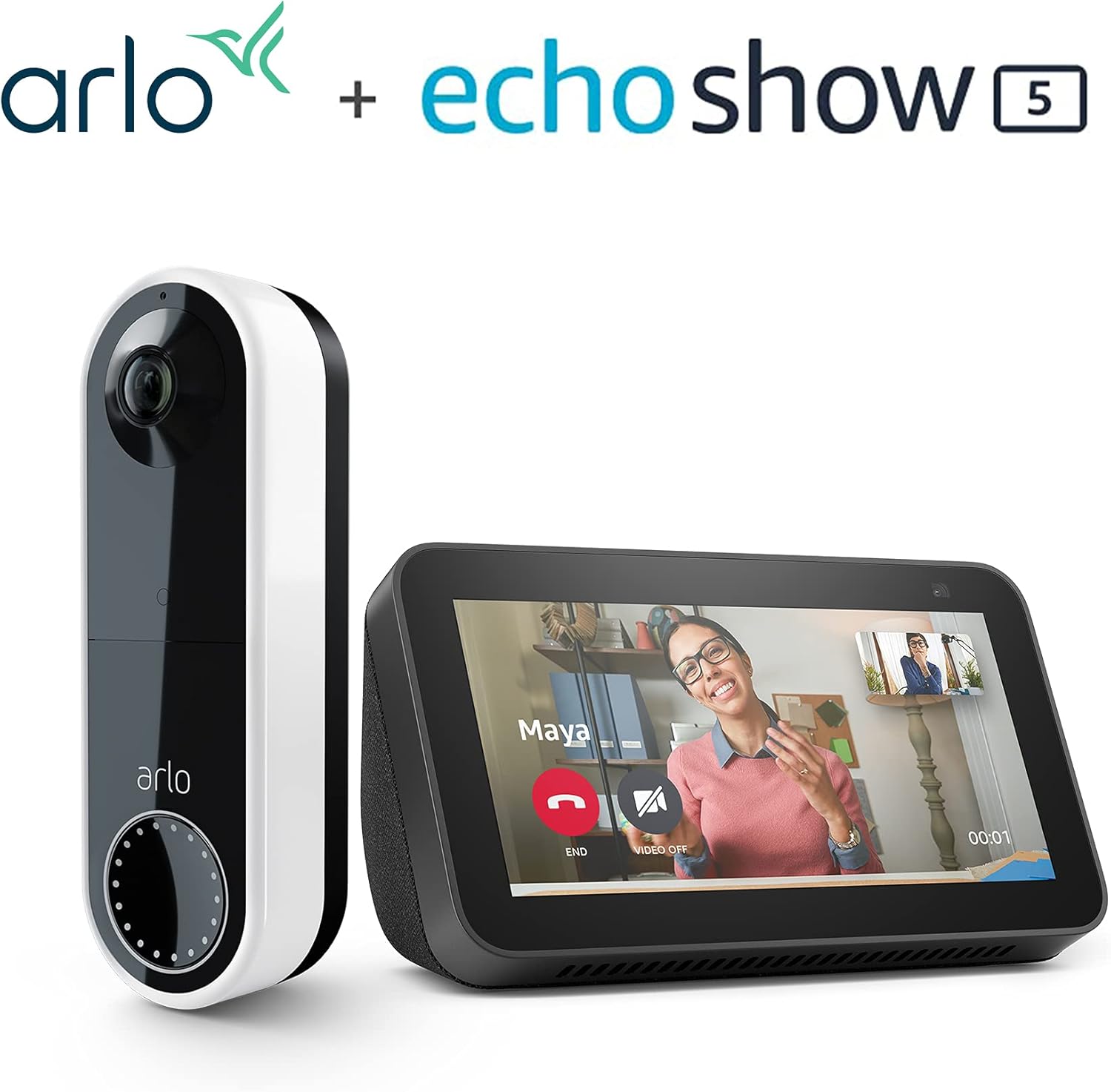 Arlo Essential Wire-Free Video Doorbell White with Echo Show 5 (2nd Gen, 2021 Release) Charcoal Bundle