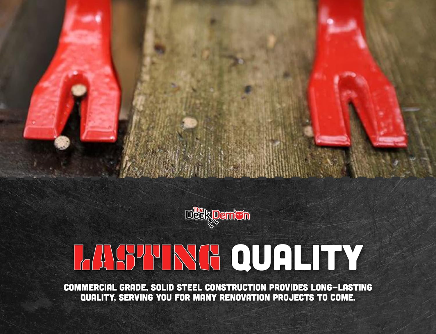 Angel Guard Deck Demon, Heavy Duty Steel Pallet Buster Deck Wrecker Tool with 44 Inch Non-Slip Handle & Dual Tine Claw Head Nail Puller to Remove Decking, Roofing, Strapping, & Fasteners, Red, DD-201 Pack of 2