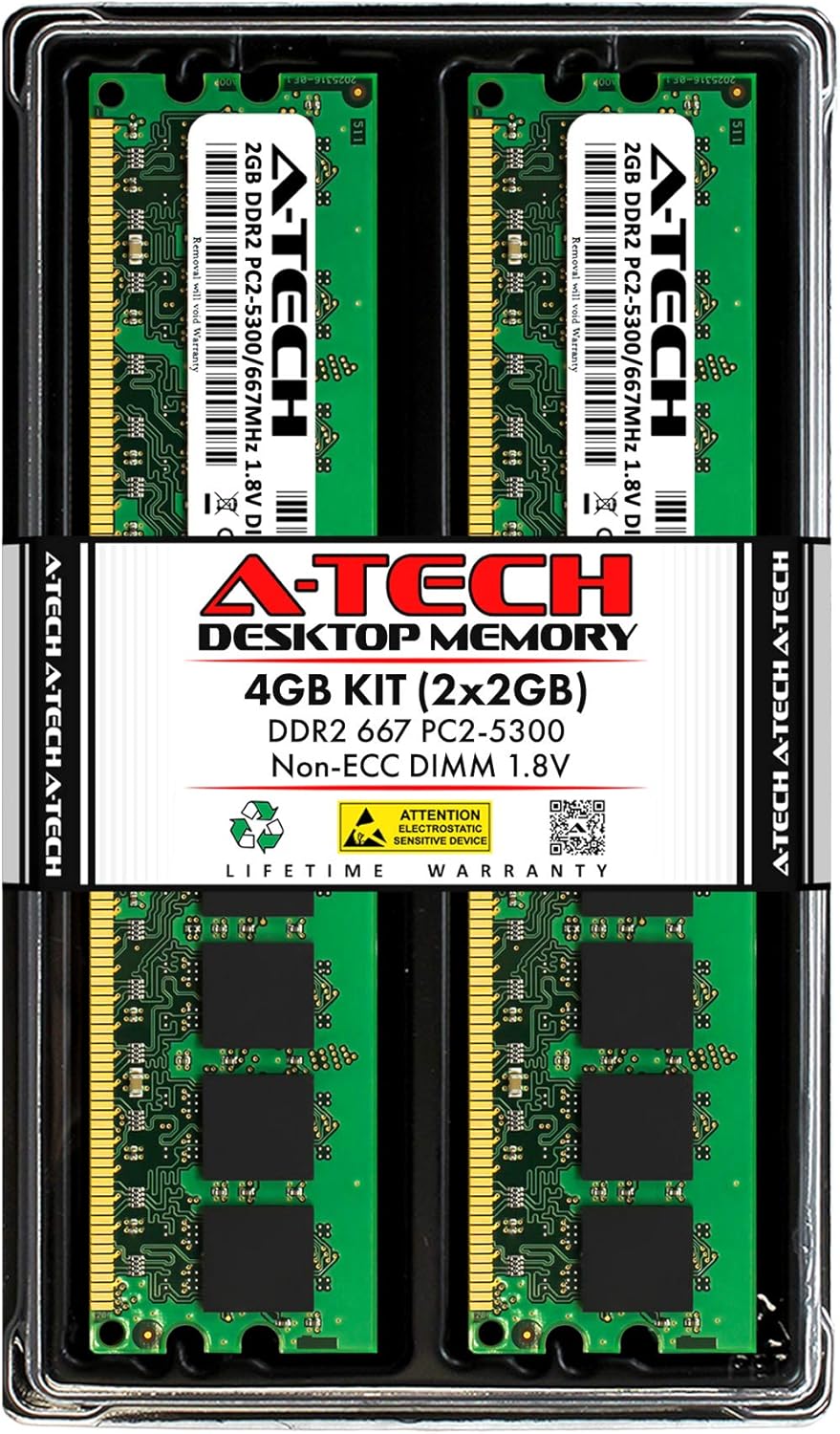 A-Tech 8GB (2x4GB) DDR2 667MHz DIMM PC2-5300 1.8V CL5 240-Pin Non-ECC UDIMM Desktop RAM Memory Upgrade Kit