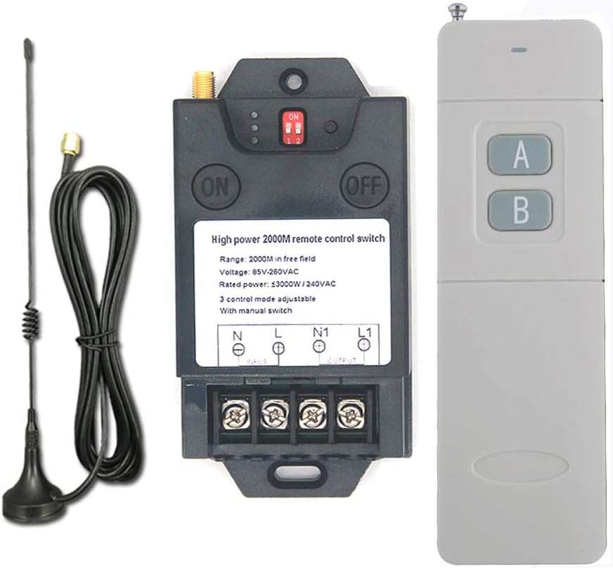 2000 Meters Long Distance Wireless Remote Control Switch high Power Water Pump Motor Lighting Industrial Wireless Remote Control Switch AC 110V 220V Relay Switch Transmitter High Range 6600ft Pack of 2