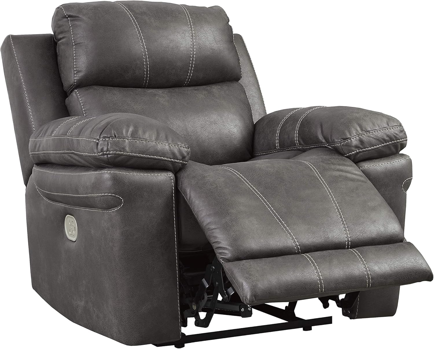 Signature Design by Ashley Erlangen Faux Leather Power Recliner with Adjustable Headrest & USB Charging Port, Gray
