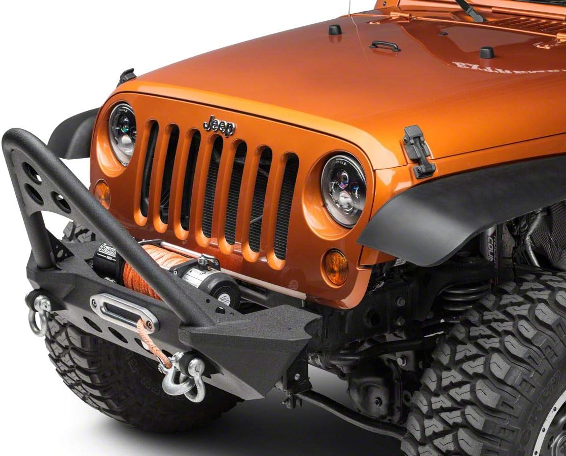Redrock 4x4 Stubby Winch Front Bumper with Stinger Bar Compatible with 07-18 Jeep Wrangler JK