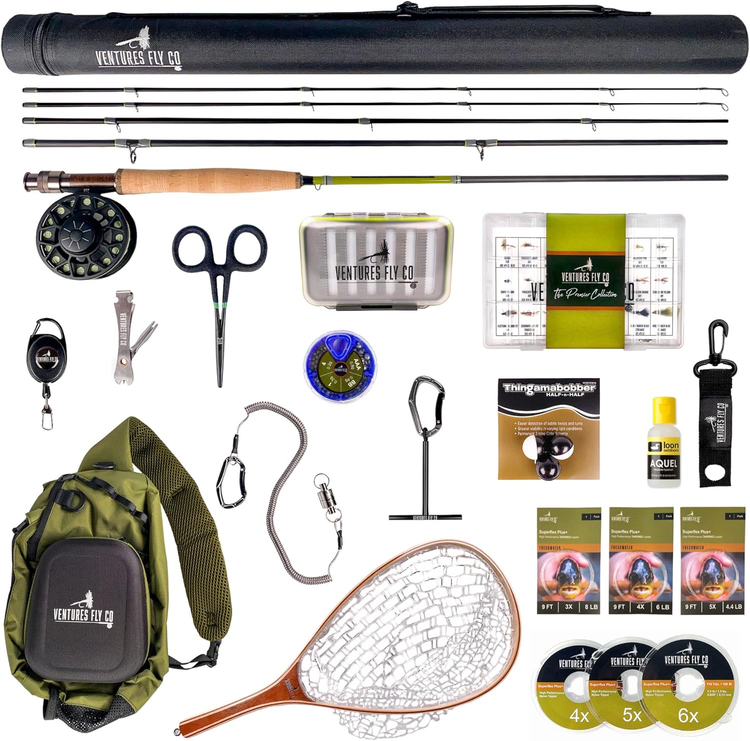 Ventures Fly Co. | Starter Packages | 23 Fly Fishing Accessories Complete Gear Combo | Perfect Beginner Kit | Includes Rod, Reel, Line, Flies, Leader, Tippet, Forceps, Nipper, Floatant & Net