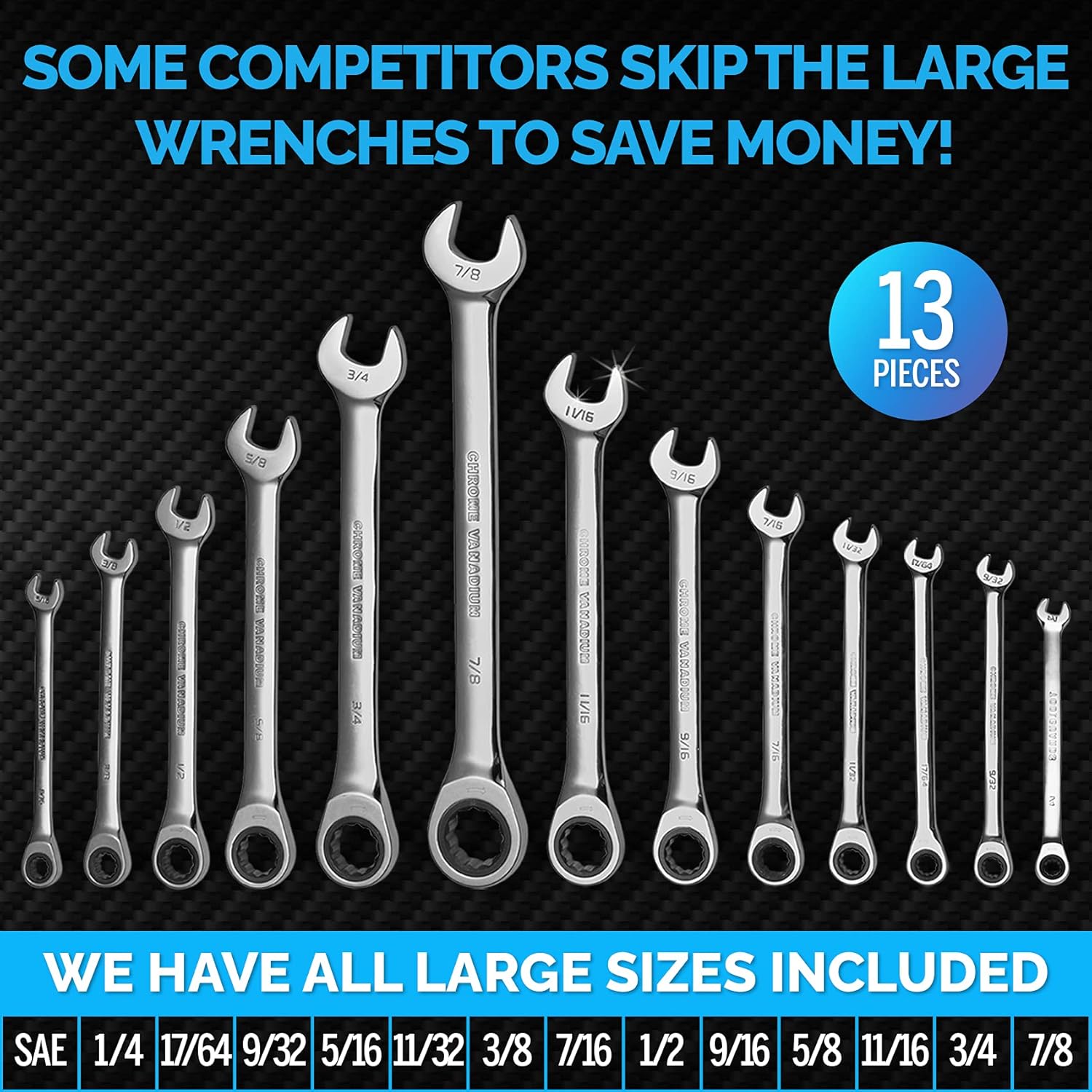 TOOLGUARDS 13 Pieces INCH Slim Profile Ratcheting Wrench with Rack Organizer Pack of 2