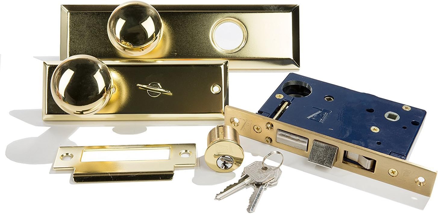Guard Security Gotham Heavy Duty Mortise Attached Lockset (Left Hand, Polished Brass) Pack of 2