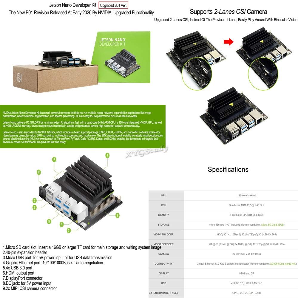 JetBot AI Kit Based on Jetson Nano to Build Smart AI-Based Robot JetBot with Front Camera Eye and ROS Nodes Code Dual Mode Wireless WiFi Bluetooth Facial Recognition Object Tracking etc @XYGStudy