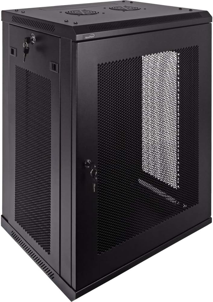 NavePoint 15U Deluxe IT Wallmount Cabinet Enclosure 19-Inch Server Network Rack with Locking Perforated Door 16-Inches Deep Black