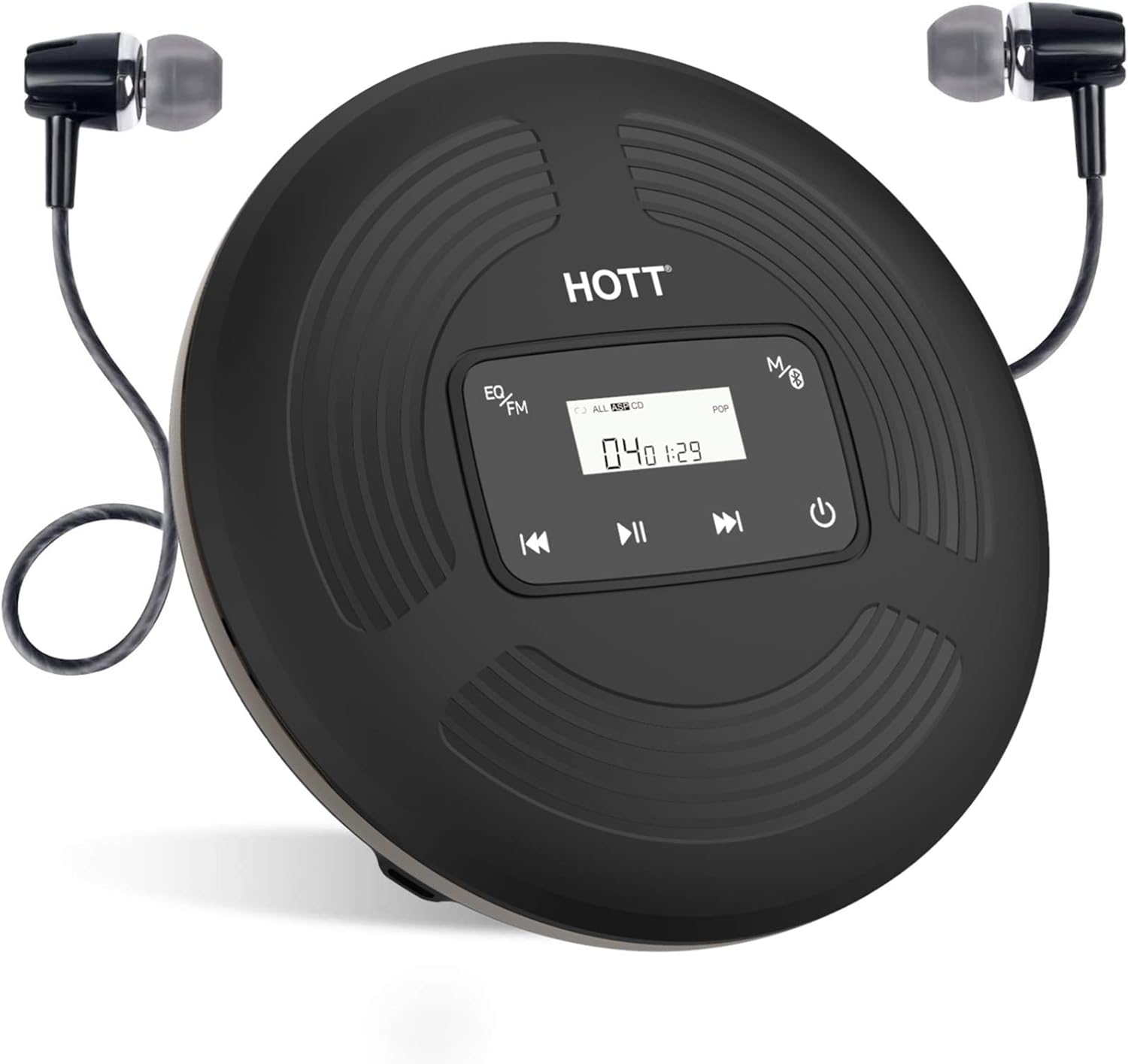 HOTT CD903TF Portable CD Player with HiFi Bluetooth 5.0 and FM Transmitter AUX3.5mm Output ,Rechargeable 1800mah, Touchpad and Display, Anti Shock, for Home and Car Wireless Headphones, Speaker