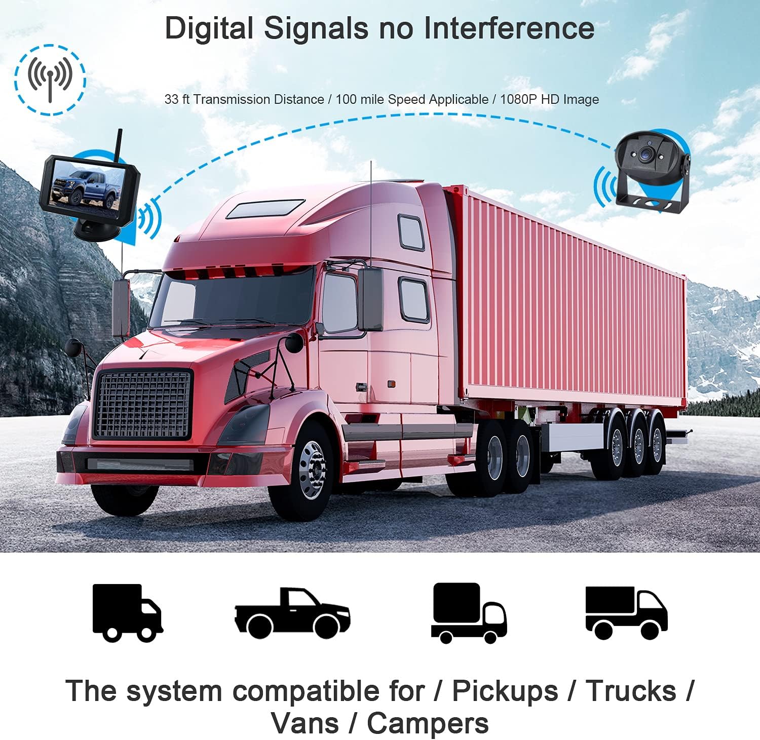 YIMU WX5356S 720P HD Digital Wireless Backup Camera System 5 inch Color Monitor Hitch Rear View Lip-on Model Transmission Easy Installation Stable Signal Campers Cars suvs Front kit Pack of 2