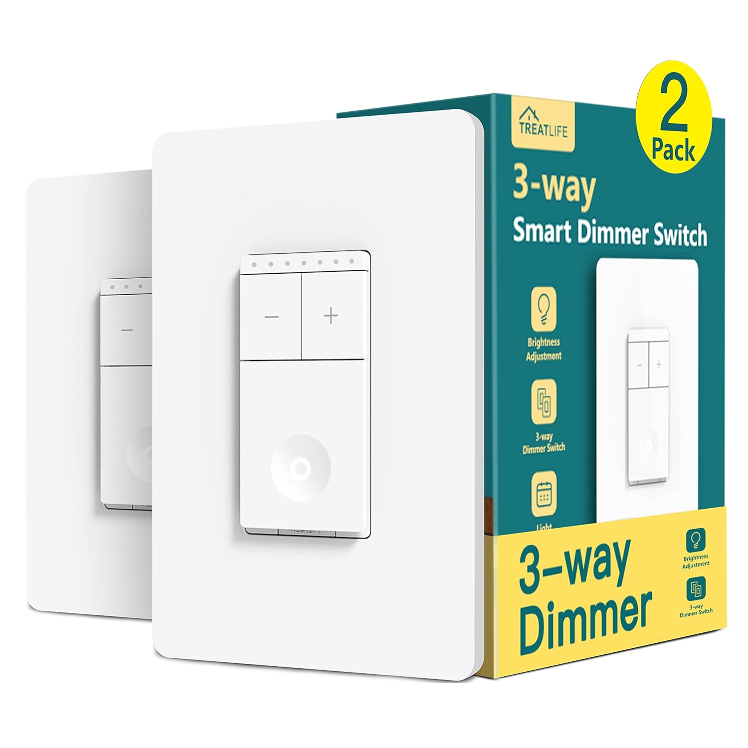 3 Way Smart Dimmer Switch 2 Pack Treatlife Single Pole Smart Switch Compatible with Alexa, Google Assistant, WiFi Light Switch Remote Control, Neutral Wire Needed, Schedule, No Hub Required Pack of 2