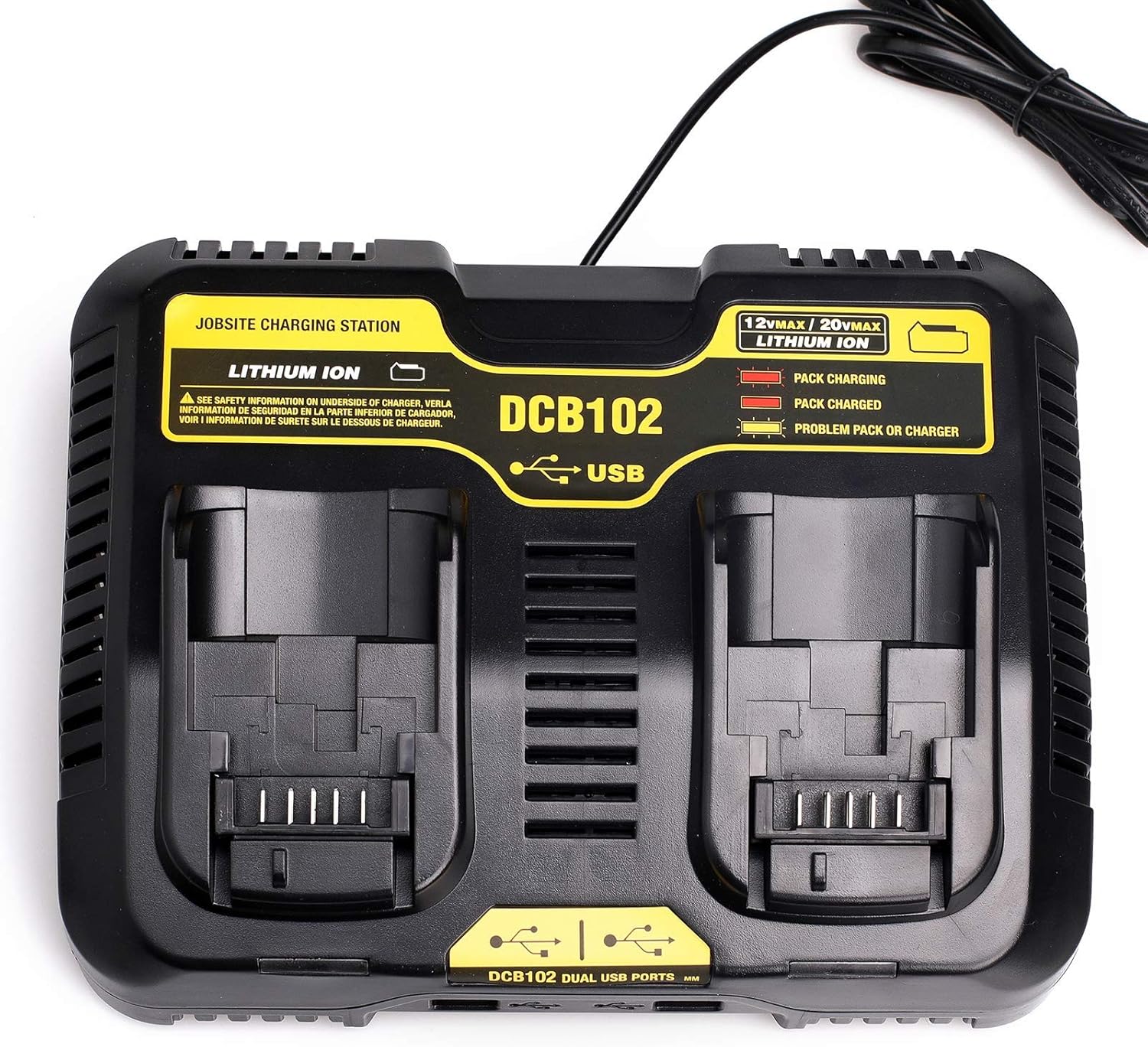 Lilocaja DCB102BP 20V Dual Port Charger Replacement for DEWALT 12V/20V Max Battery Charger DCB102 DCB107 DCB112 DCB118 Compatible with Dewalt 12V/20V MAX Li-Ion Battery DCB205-2 DCB206 DCB204 DCB203 Pack of 2