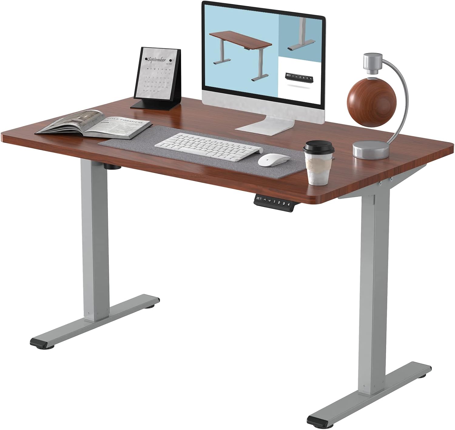 FLEXISPOT EN1 Electric Height Adjustable Desk 55 x 28 Inches Whole-Piece Standing Desk Home Office Sit Stand Up Desk Primo(Gray Frame +55 inch White Top)