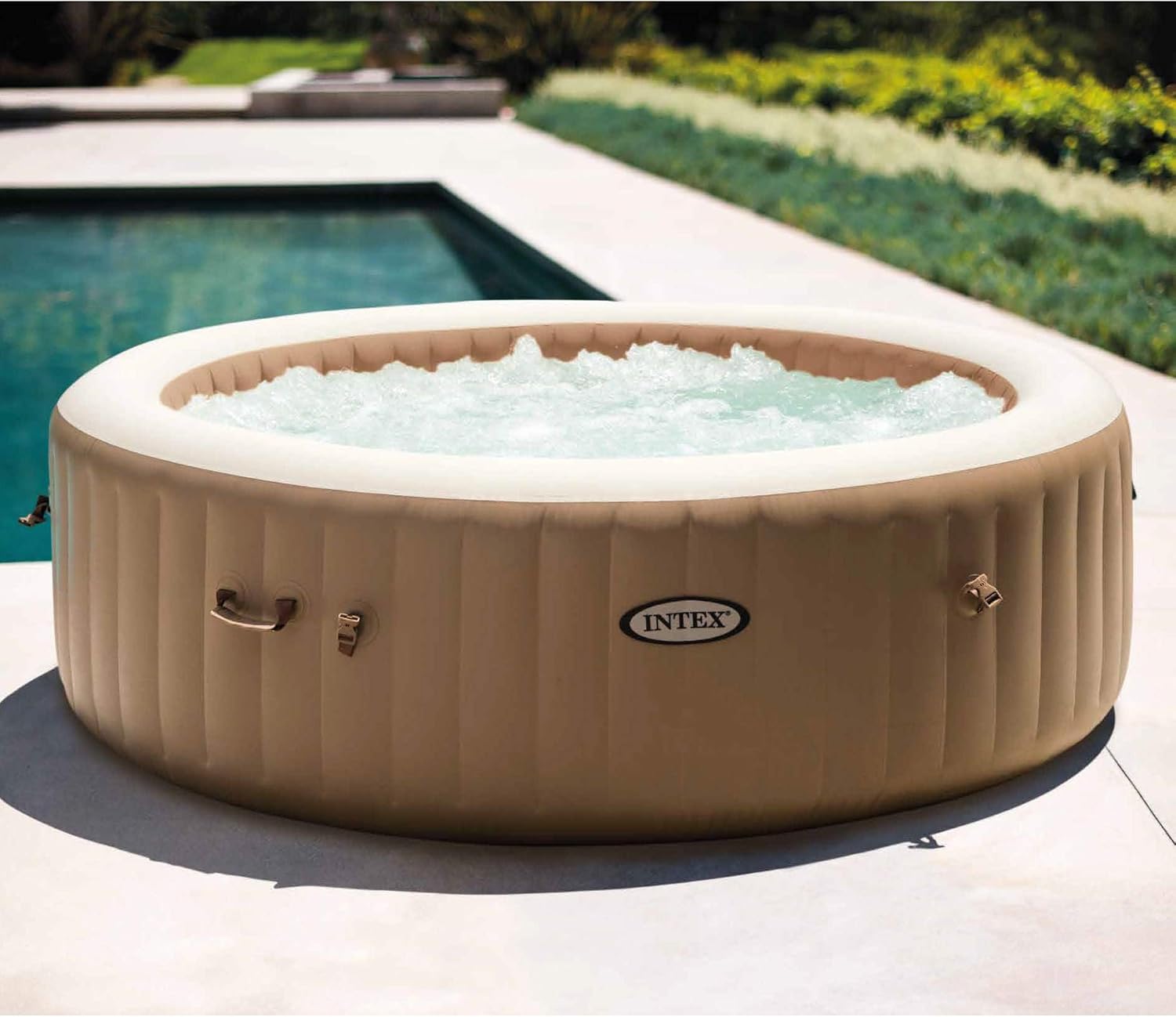 INTEX 28427E PureSpa Bubble Massage, Inflatable Spa Set, Tan, 6-Person