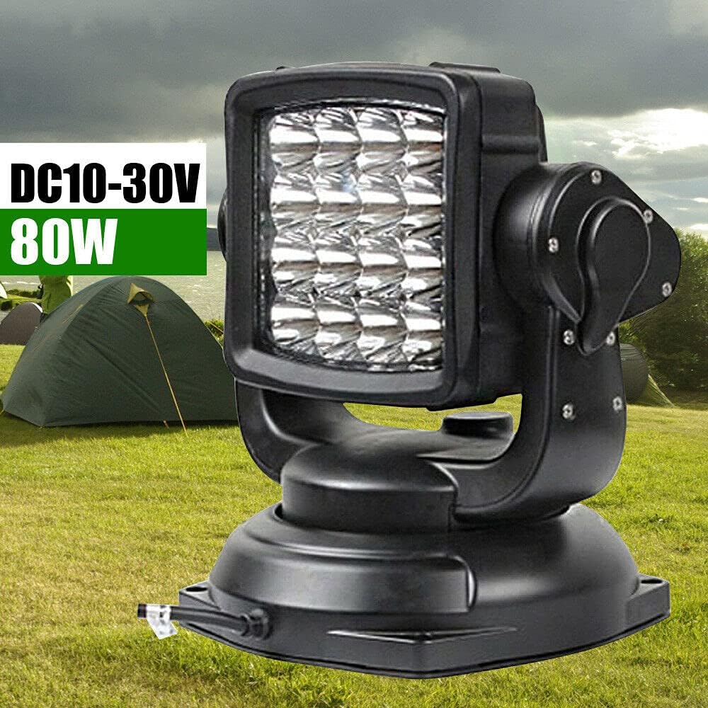 Marine Boat Spot Light Rotation LED Search Light 80W Wireless Remote Em-ergency Light 360° Rotation LED Search Light Waterproof Spotlight Truck Car Boat Searchlight