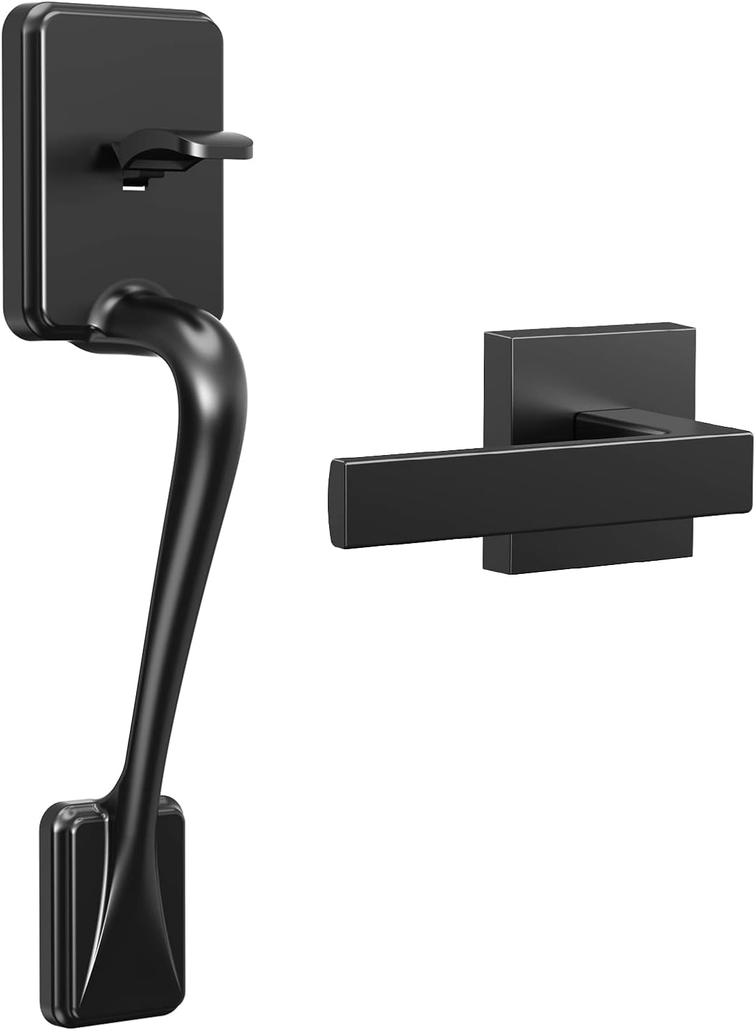 Front Door Entry Handleset with Level, hornbill Single Cylinder Exterior Door Entry Handle with Door Lever, Entry Door Lock Handle Set for Left & Right Sided Doors (Satin Nickel Finish)