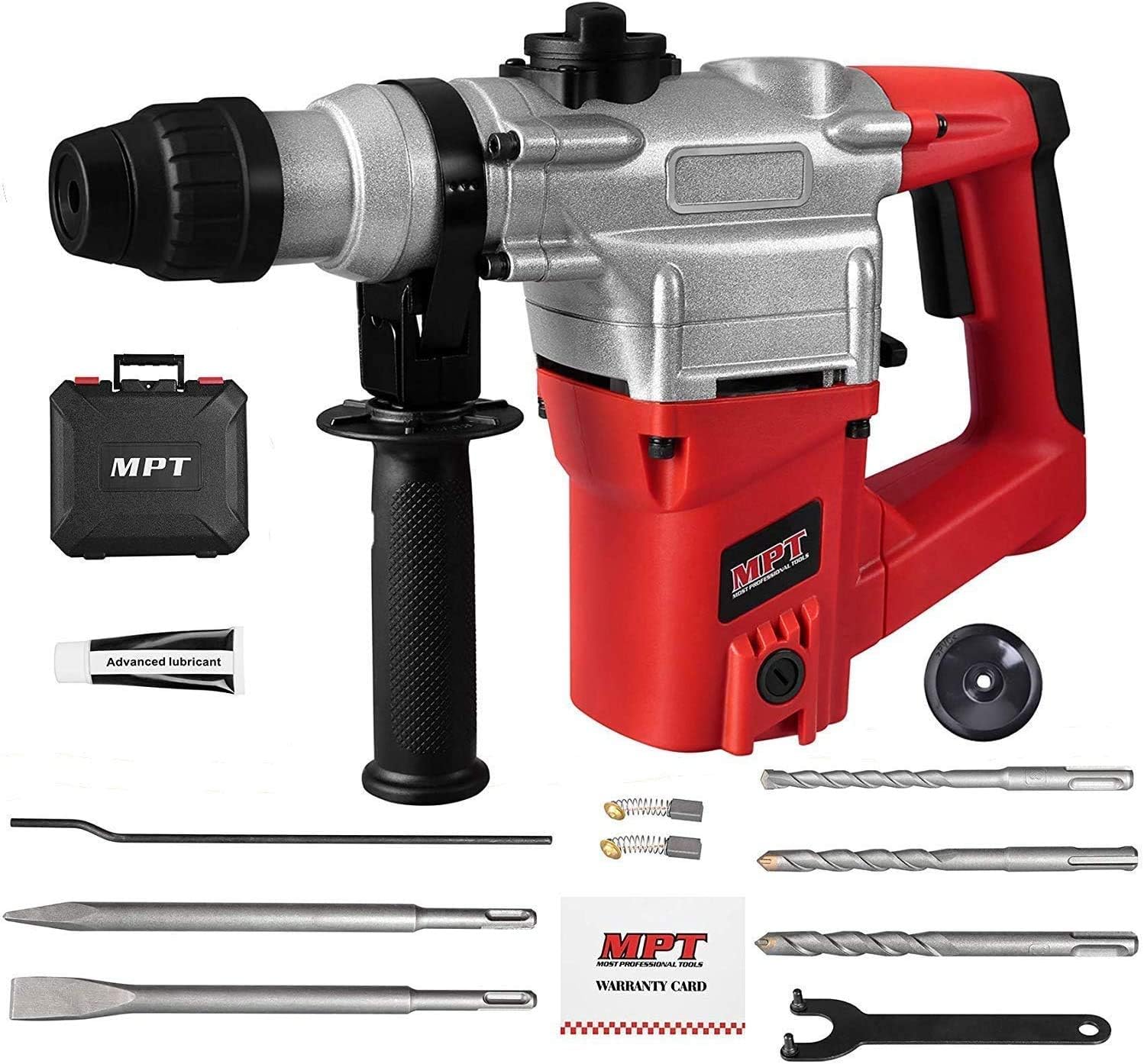 MPT 1 Inch SDS-plus 8.5 Amp Heavy Duty Rotary Hammer Drill,3 Functions, Include 3 Drill Bits, Grease, Chisel with Case
