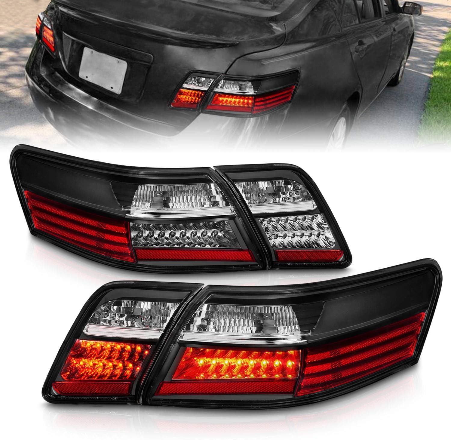 AmeriLite L.E.D Taillights 4 Pcs Black for Toyota Camry - Passenger and Driver Side