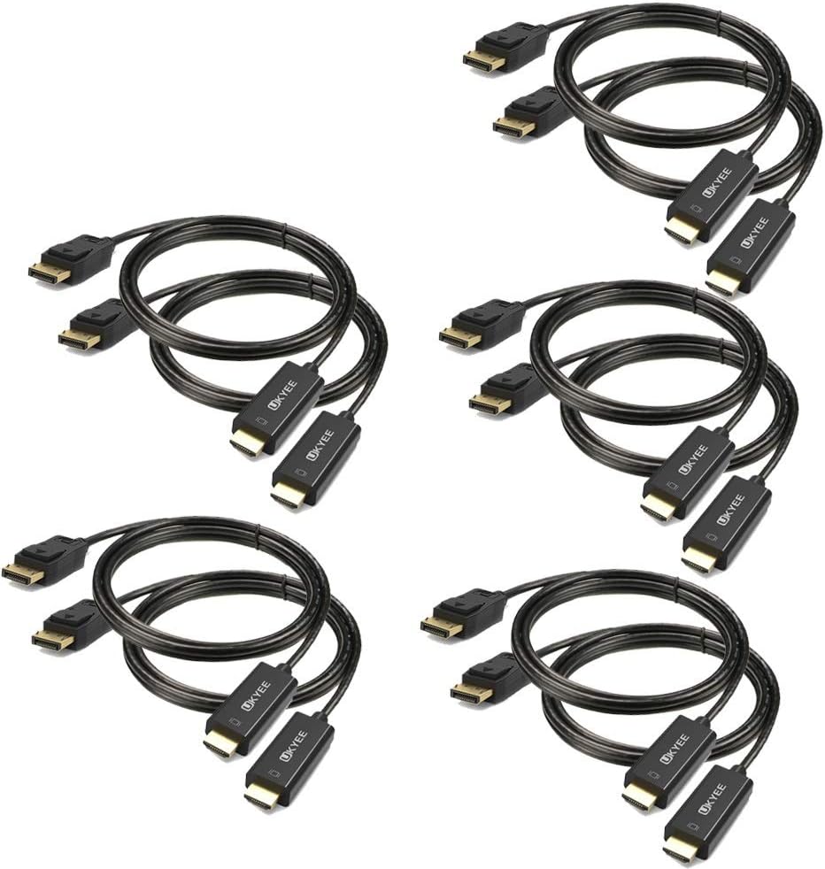 Display Port (DP) to HDMI Cable 6 feet 10-Pack, UKYEE DisplayPort to HDMI Cable Adapter 6ft Male to Male Cord Converter for PCs to HDTV, Monitor, Projector with HDMI Port Pack of 2