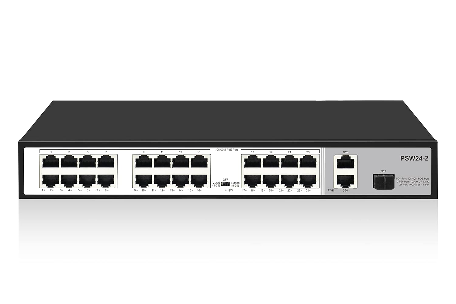 24 Port 10/100Mbps PoE Switch Unmanaged with 2 Gigabit Uplink Ports, POE Plus Up to 30W Per Port, High Power Total Budget 300W, 803.af/at Compliant, Rack Mount