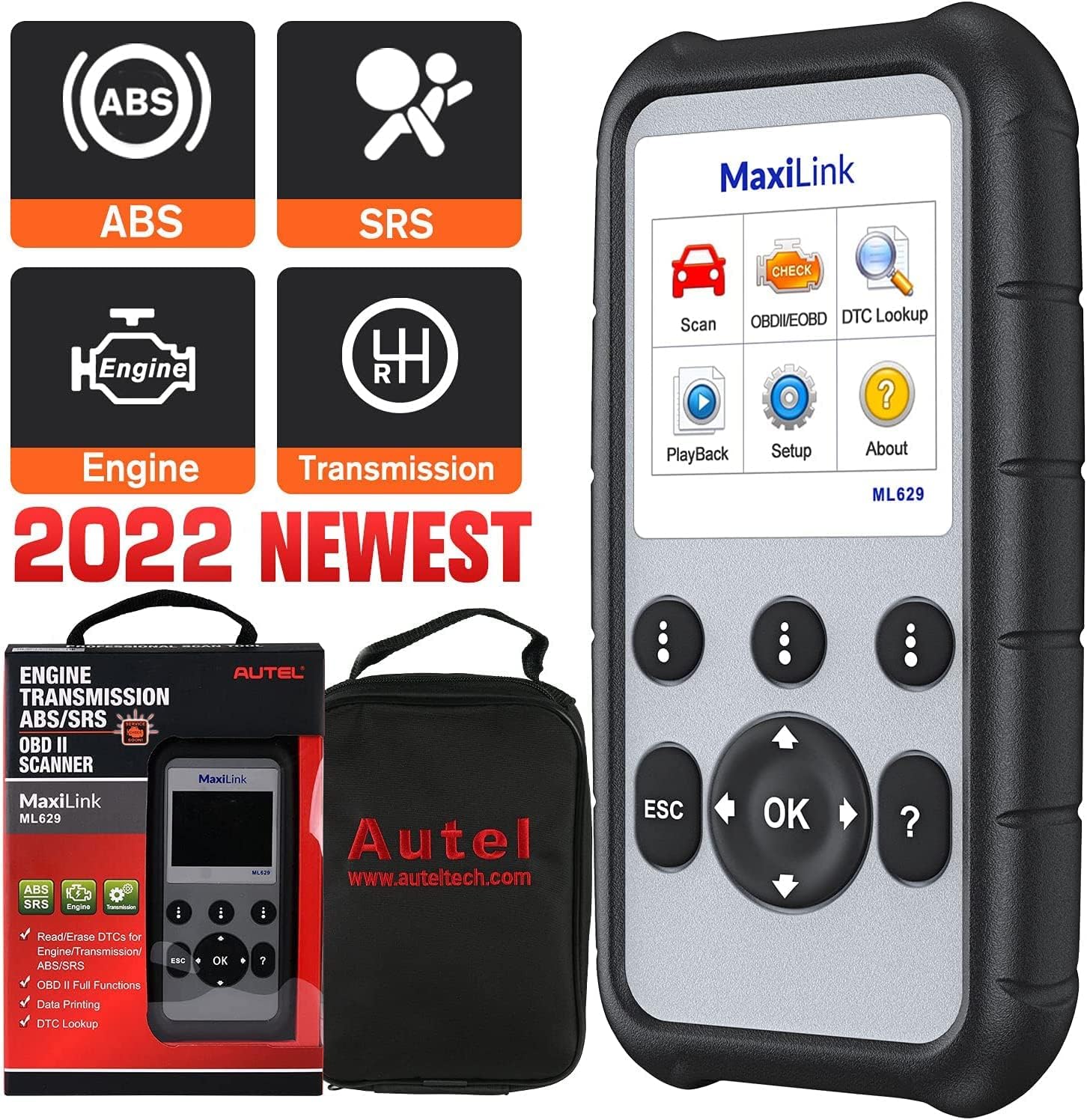 Autel MaxiLink ML629 Automotive OBD2 Scanner, 2022 Newest Model Upgraded of AL619, ML619, Car Code Reader Check Engine ABS SRS Transmission Diagnostic Scan Tool with Auto VIN, Ready Test, DTC Lookup