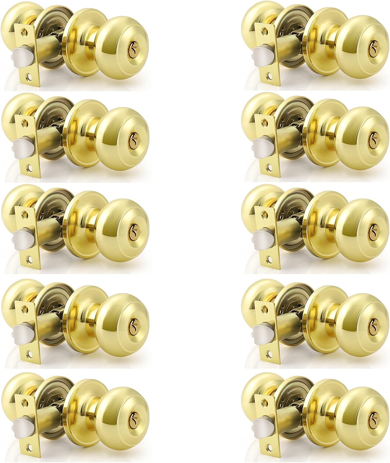 Probrico Privacy Door Knobs Lock Interior Bedroom Bathroom Door Handle Polished Brass Round Ball Keyless Lockset 6 Pack Pack of 2
