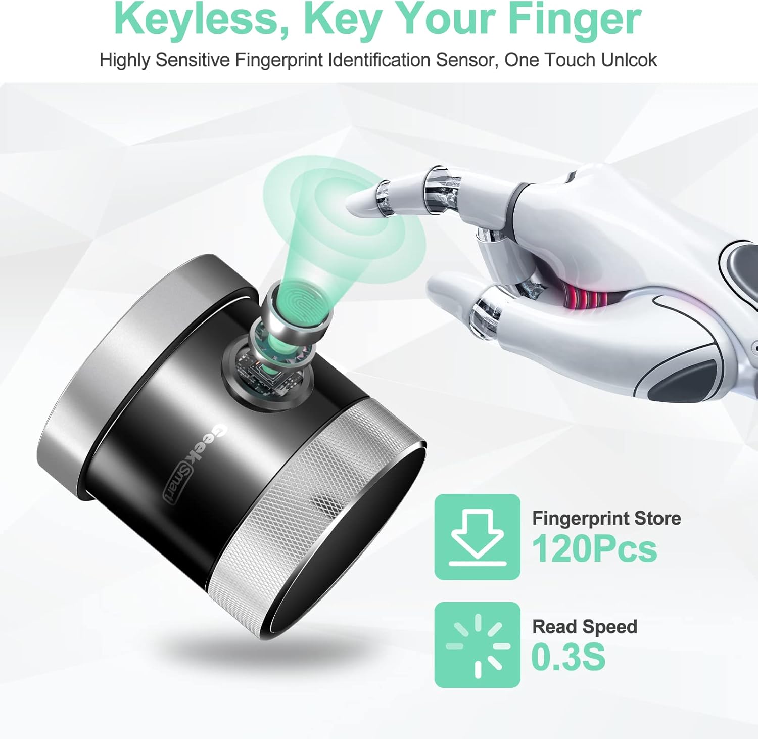 Geek Smart Door Lock, Keyless Fingerprint and Touchscreen,Secure Bluetooth, Easy Install, Digital Door Lock,Great for Airbnb, Homes, Apartments, Hotels and Offices,Sliver (Silver)