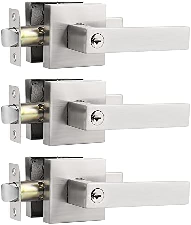 Probrico 6 Pack Privacy Door Levers for Bed and Bath,Satin Nickel Finish, Square Door Locks Interior Hardware, Keyless Feature Heavy Duty Lockset Leversets