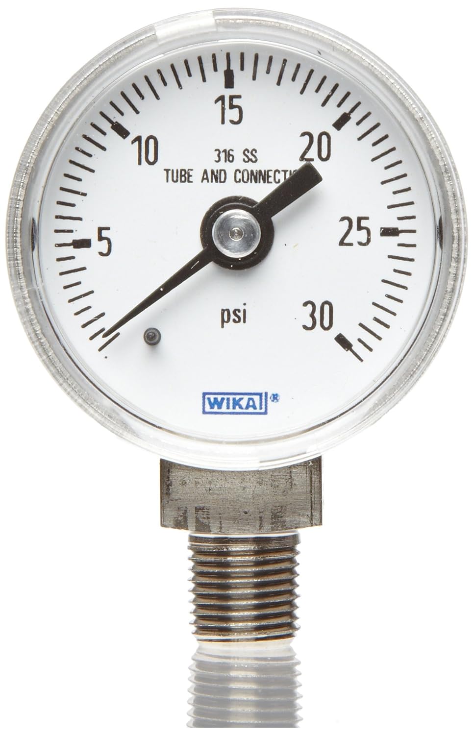 WIKA 9744940 Industrial Pressure Gauge, Dry-Filled, Stainless Steel 316L Wetted Parts, 2-1/2