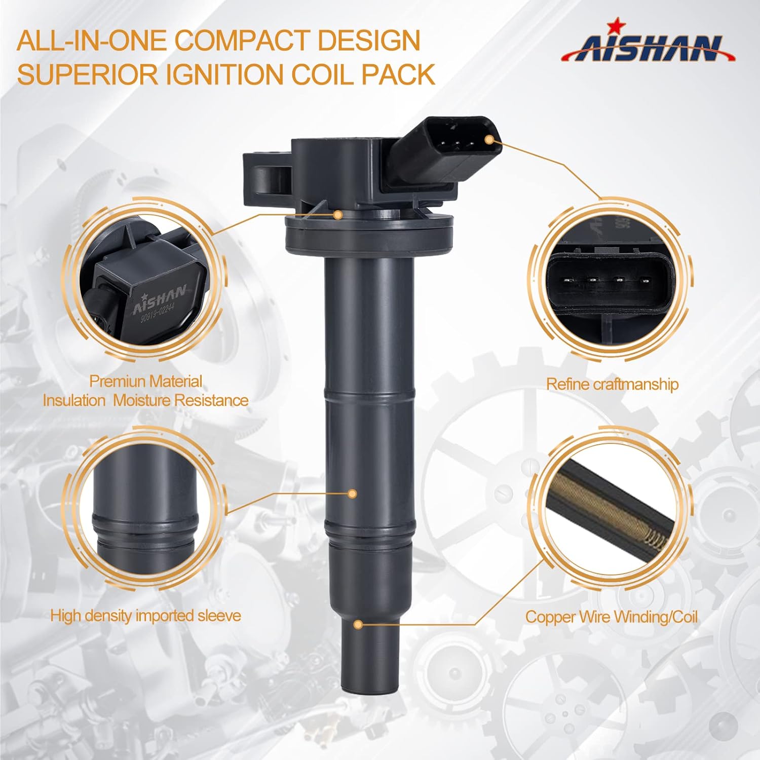 AISHAN Set of 4 Ignition Coil Pack Compatible with 2001-2012 Camry Corolla RAV4 Solara Highlander HS250h TC xB 2.0L 2.4L L4| Replace#UF333 Pack of 2