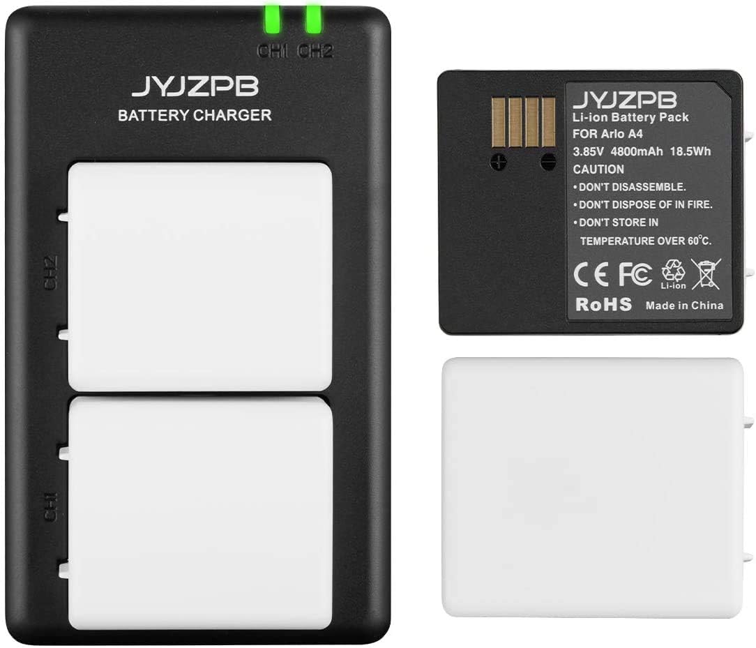 JYJZPB 2 Pack 3.85V 4800mAh Replacement Batteries for Arlo Pro 3, Arlo Pro 4, Arlo Ultra and Ultra 2 with Dual Battery Charger(Not for Arlo Pro 3 Floodlight Camera) Pack of 2