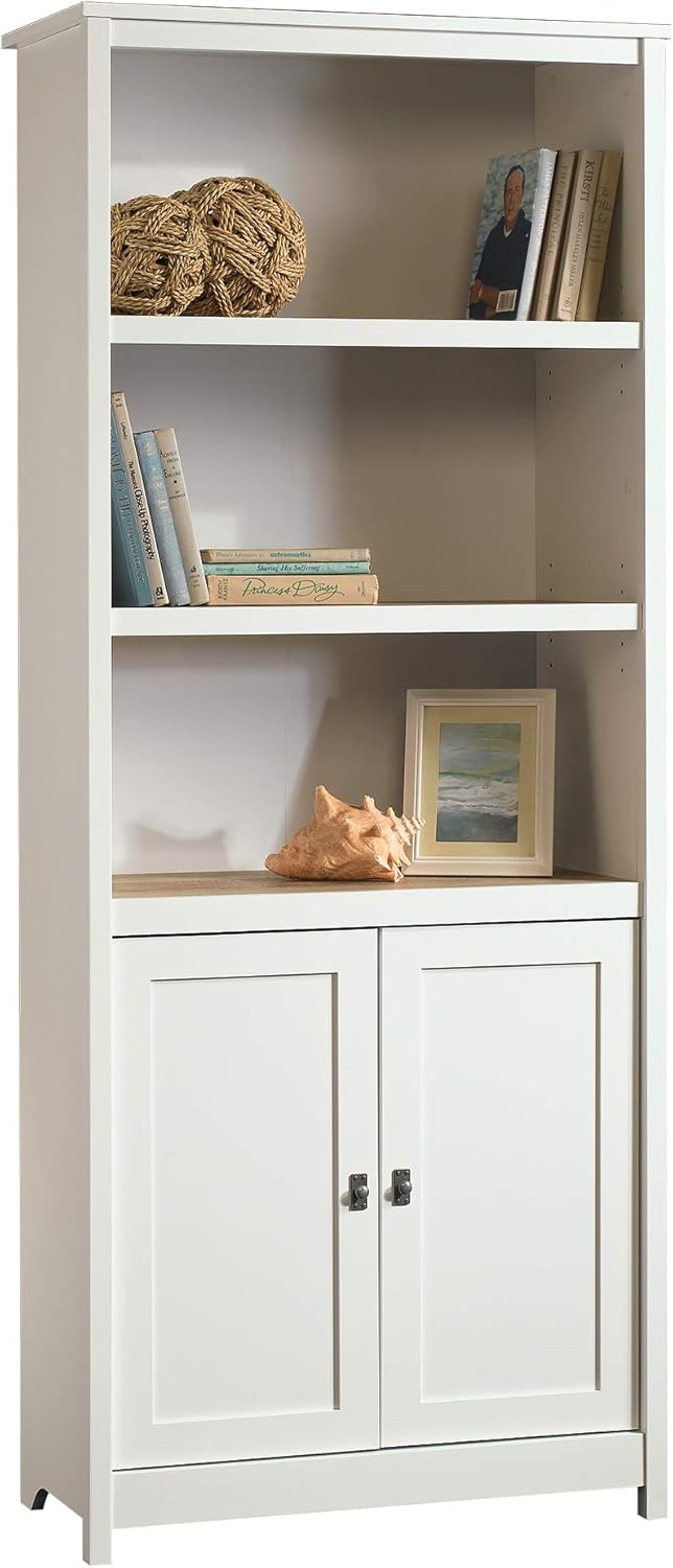 Sauder Cottage Road Library with Doors, Soft White finish