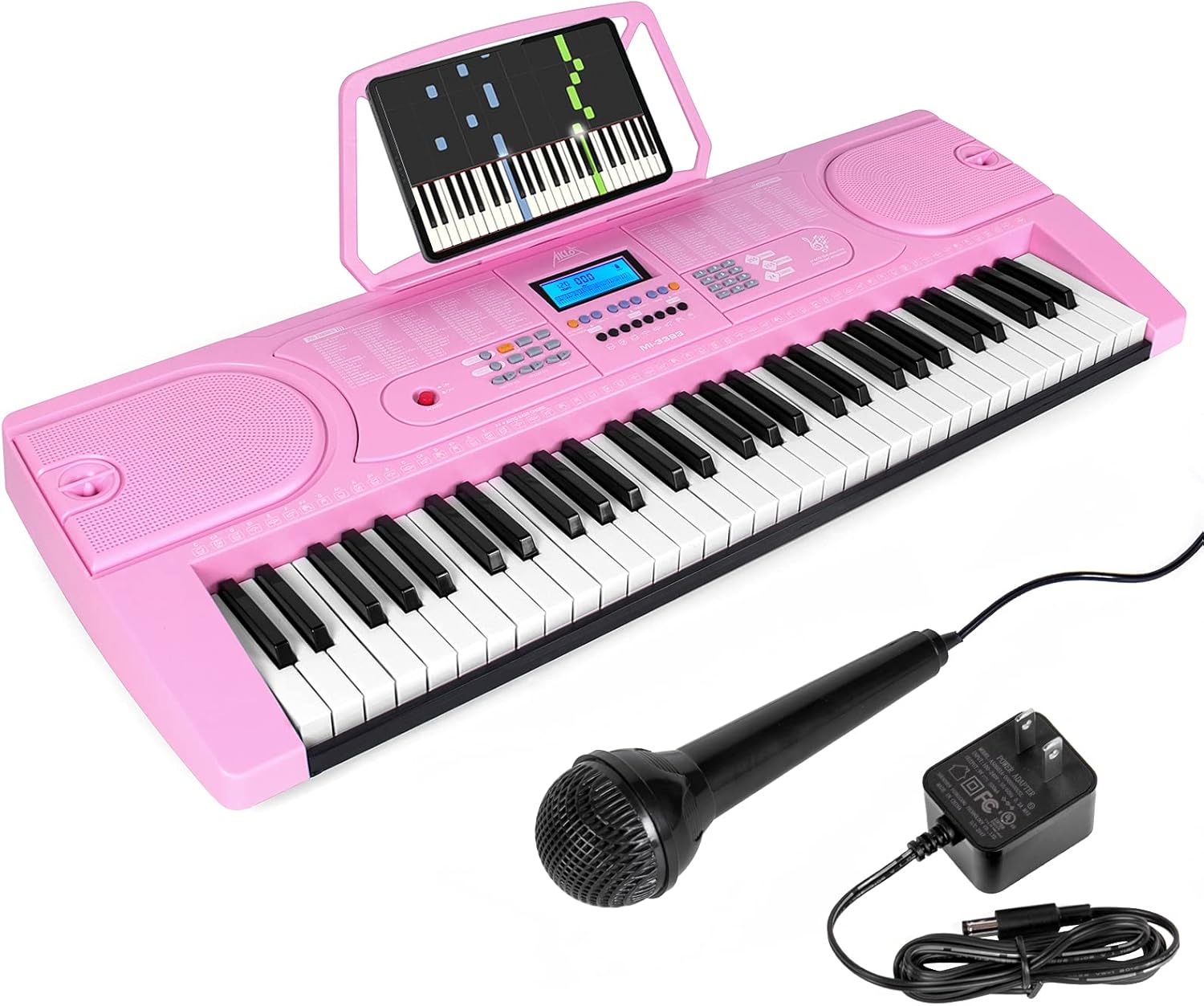 Piano Keyboard 61 Key, AKLOT Portable Small Electronic Piano Keyboards w/LCD Screen & Microphone Music Stand for Kids Beginners White