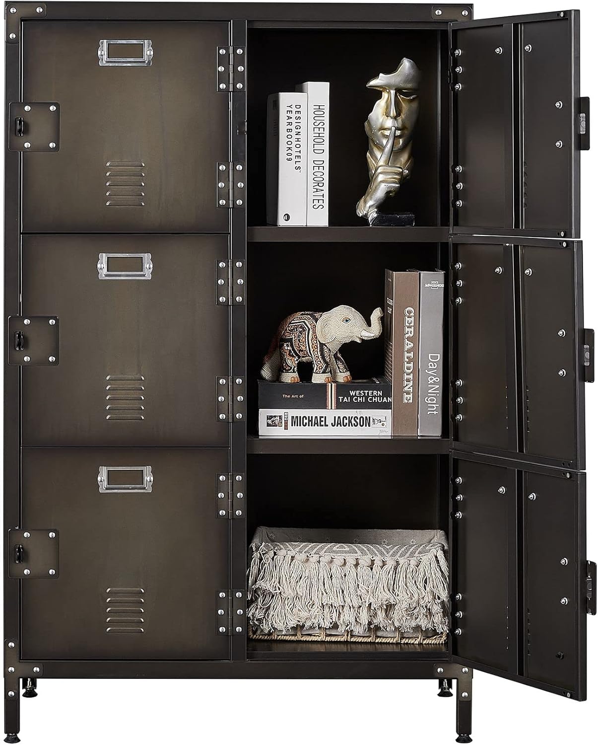 MIIIKO Industrial Storage Cabinet, Retro Steel Wardrobe Cabinet, Metal Locker Armoire with Shelves, Doors and Hanging Rod, for Bedroom Living Room Home Office Dormitory and Club