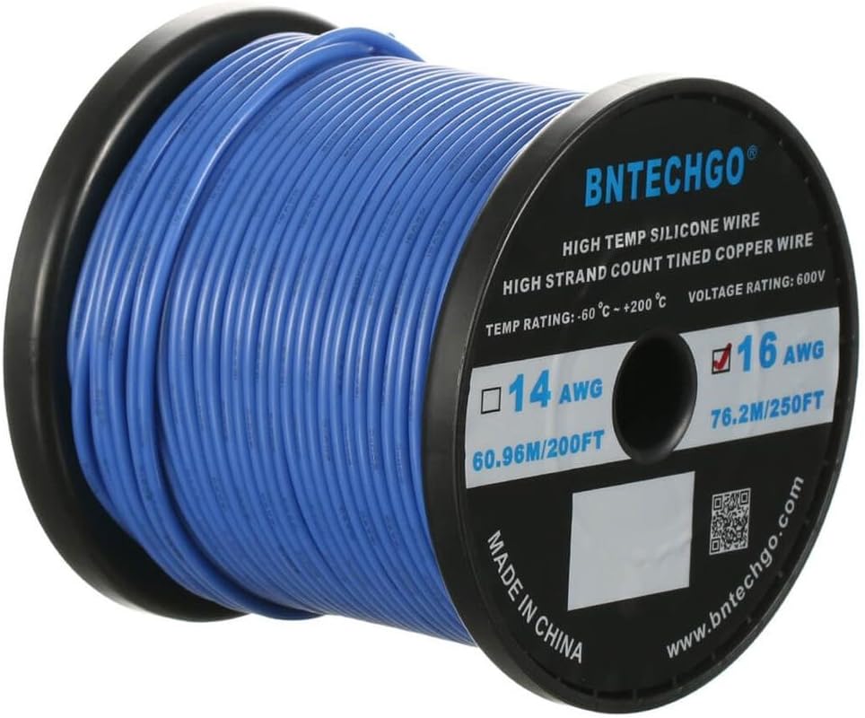 BNTECHGO 16 Gauge Silicone wire spool 500 ft Black Flexible 16 AWG Stranded Tinned Copper Wire